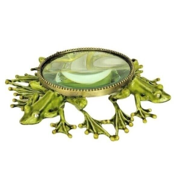 Olivia Riegel Brass Enamel Frog Designer Magnifier Reader Swarovski Crystal Eyes - Picture 3 of 4